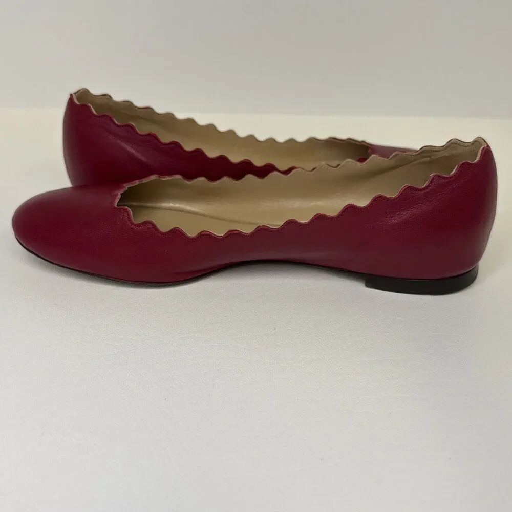 Chloe Lauren Scalloped Leather Ballet Flats Red Size EU 35.5 US 5.5